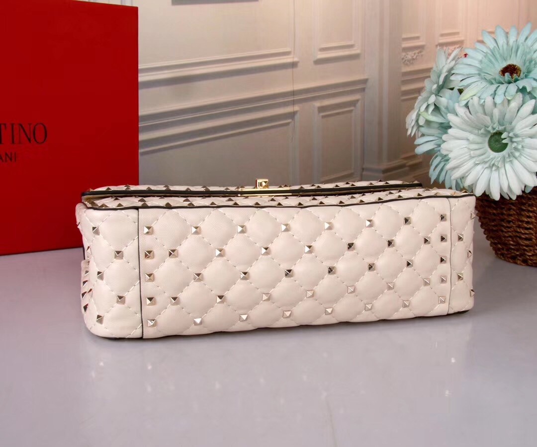 Valentino White Large Free Rockstud Spike Chain Bag 418