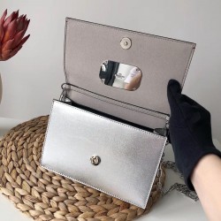 Valentino Vcase Small Chain Bag In Silver Metallic Lambskin 477