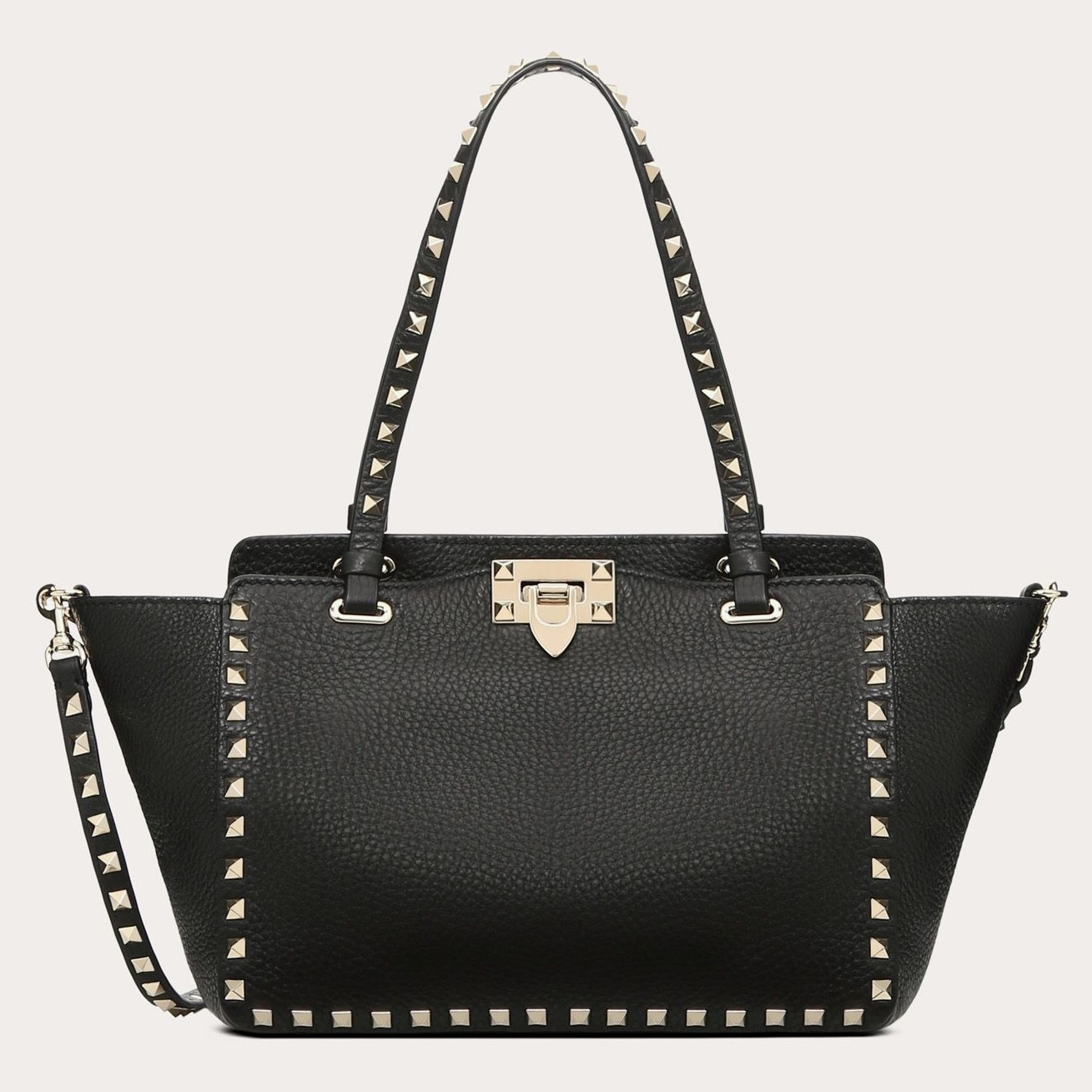 Valentino Small Rockstud Tote In Black Grain Calfskin 508