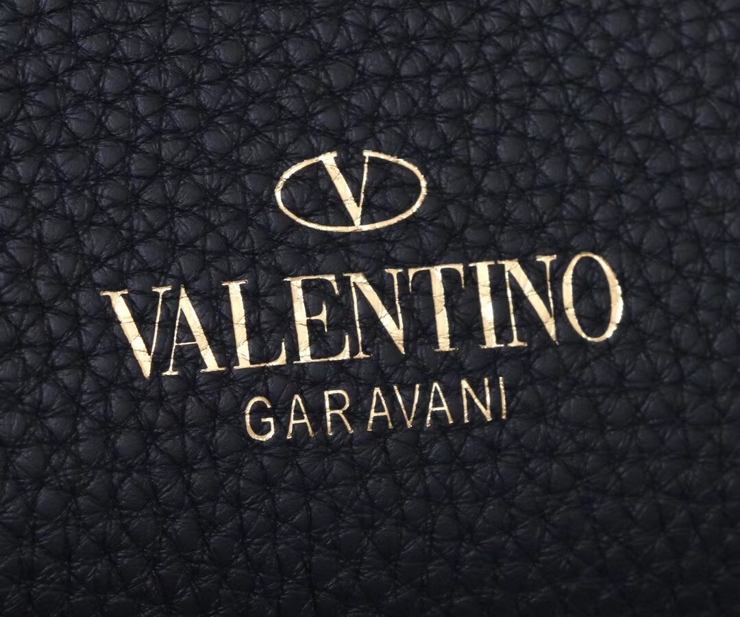 Valentino Small Rockstud Tote In Black Grain Calfskin 508