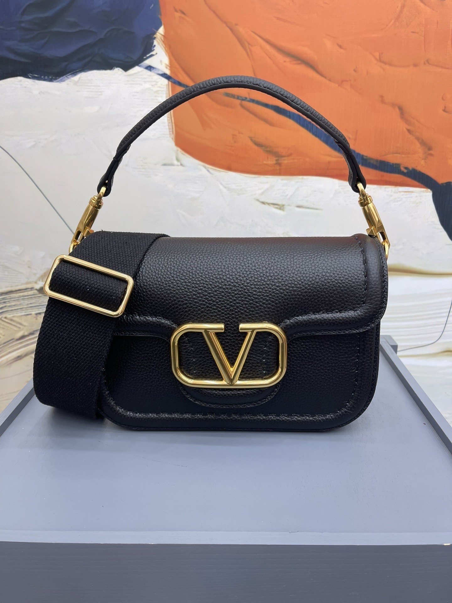 Valentino Alltime Shoulder Bag in Black Grained Leather 685