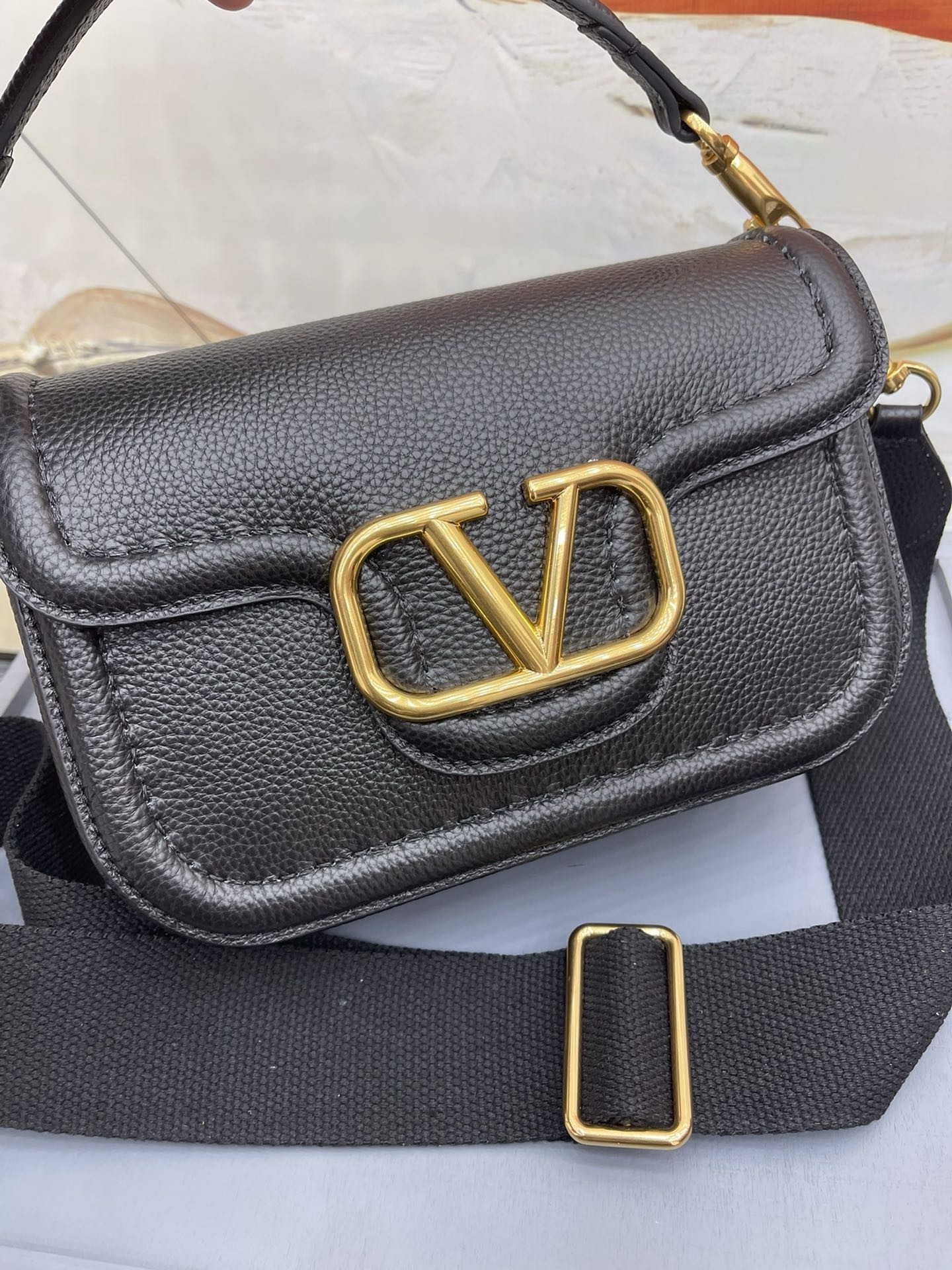 Valentino Alltime Shoulder Bag in Black Grained Leather 685