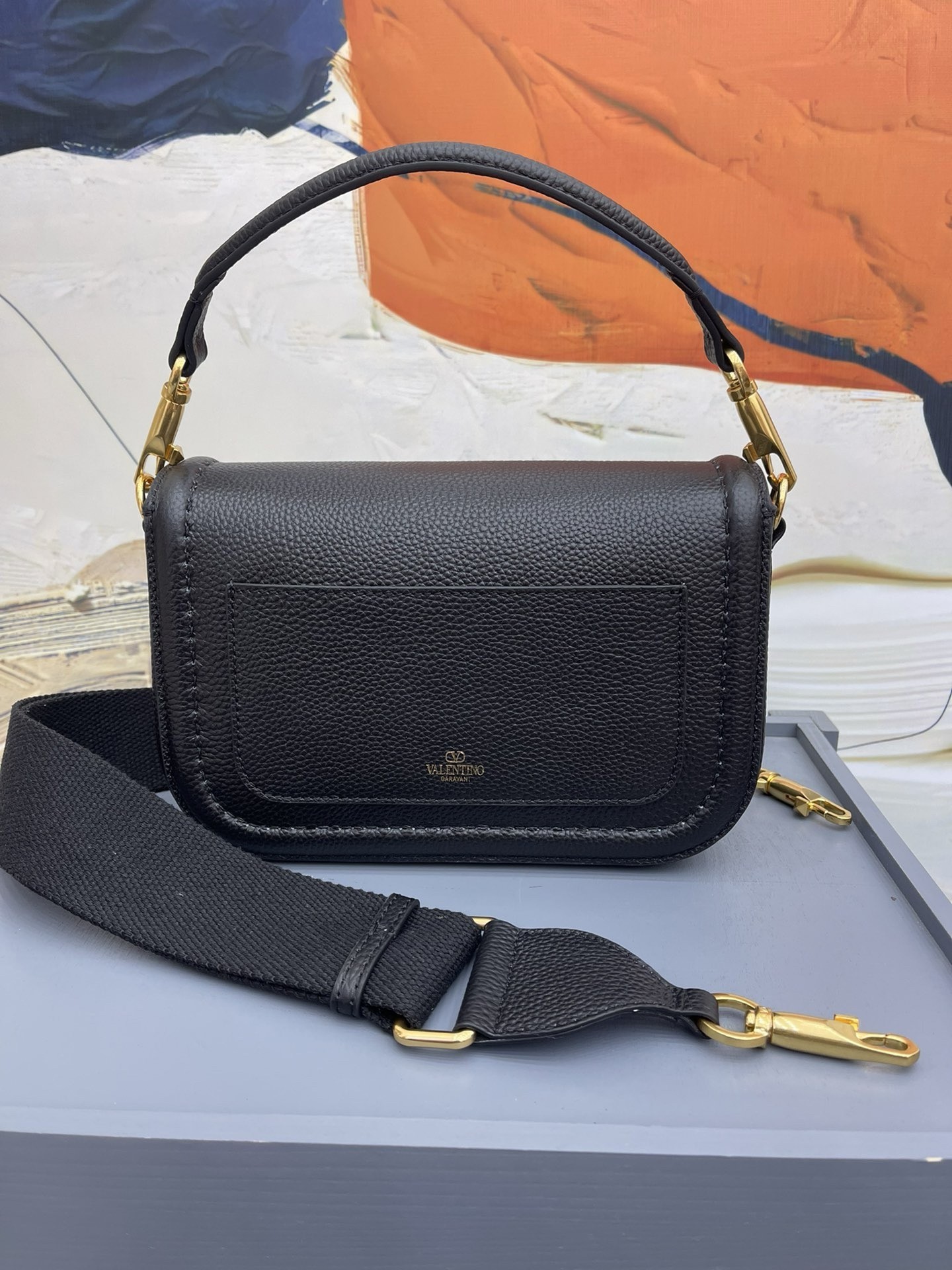 Valentino Alltime Shoulder Bag in Black Grained Leather 685