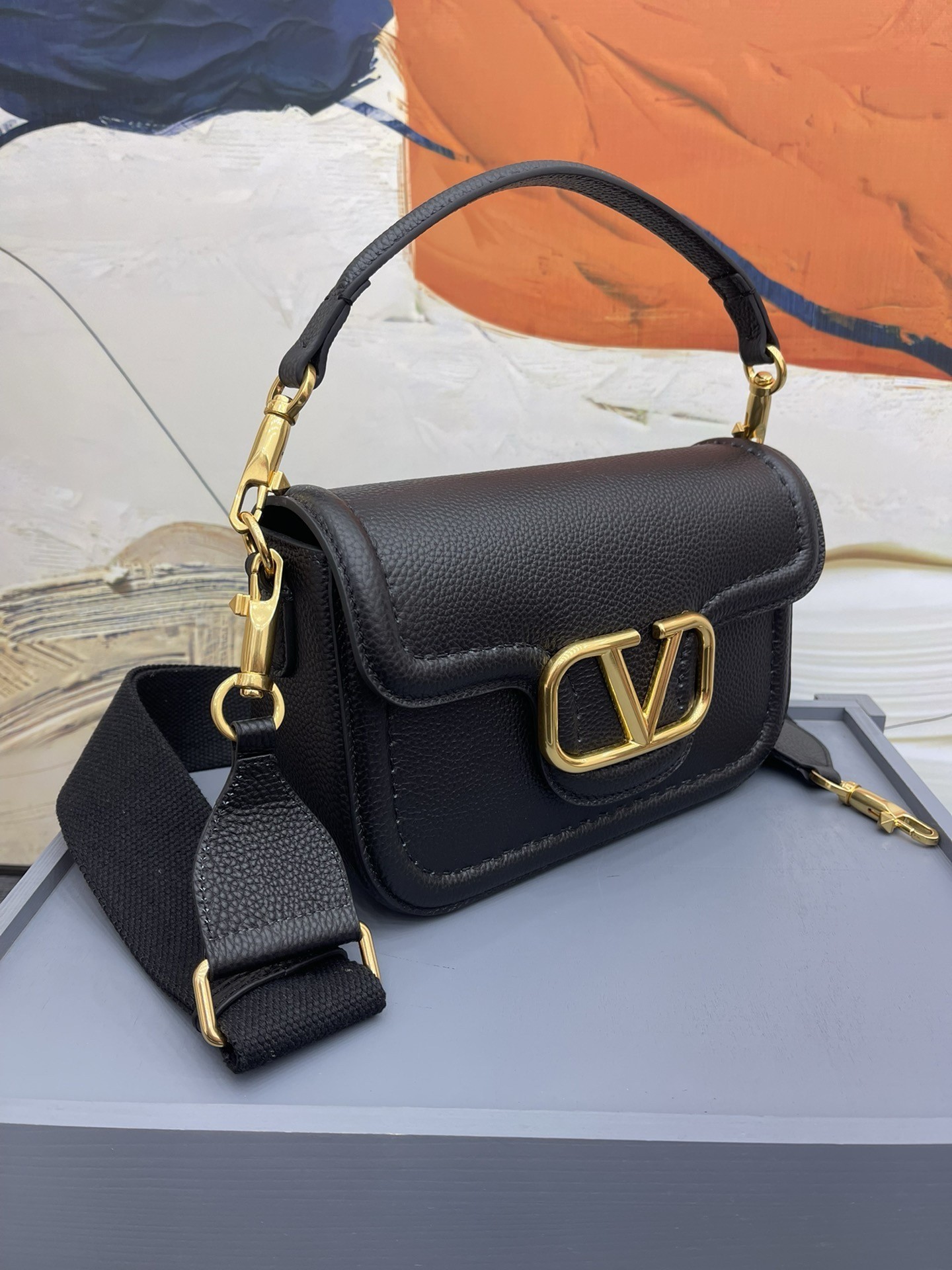 Valentino Alltime Shoulder Bag in Black Grained Leather 685