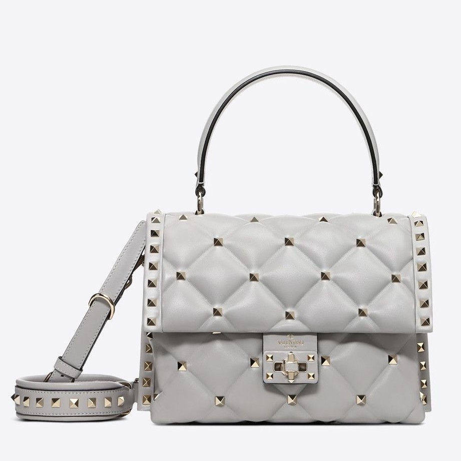 Valentino Light Grey Quilted Candystud Top Handle Bag 714