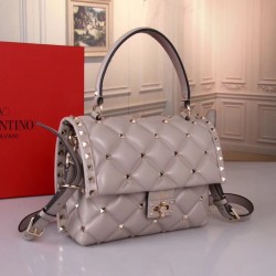 Valentino Light Grey Quilted Candystud Top Handle Bag 714