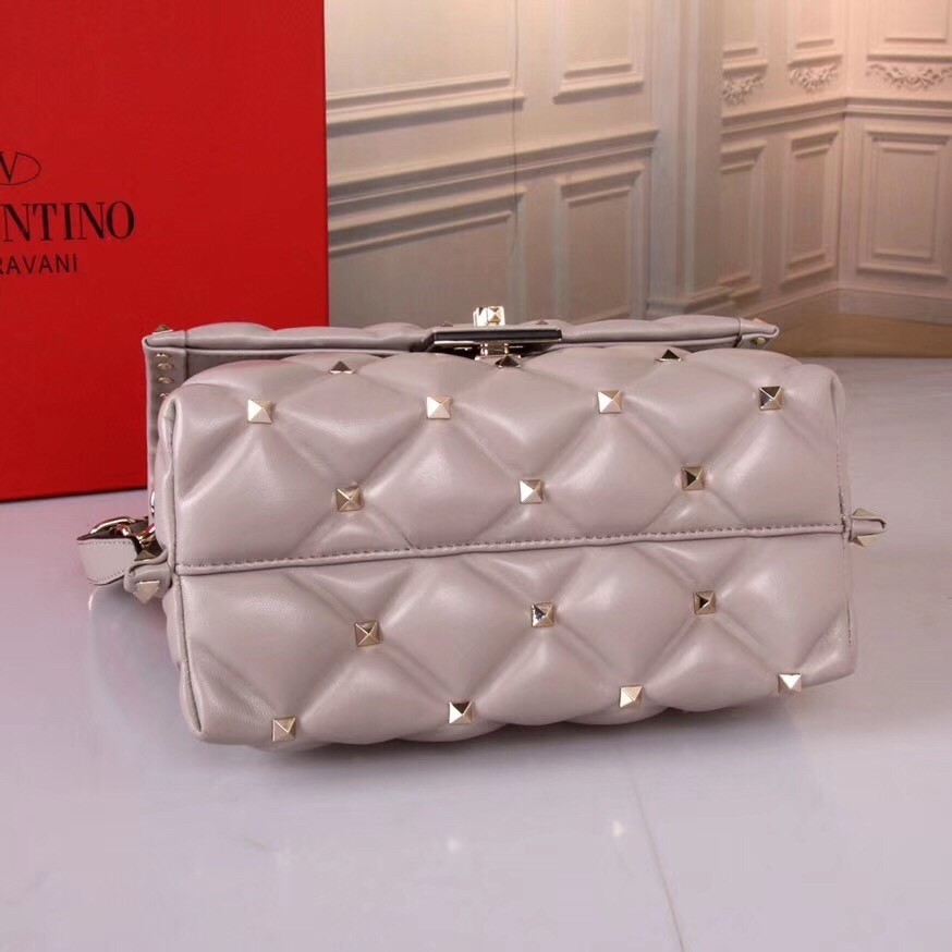 Valentino Light Grey Quilted Candystud Top Handle Bag 714