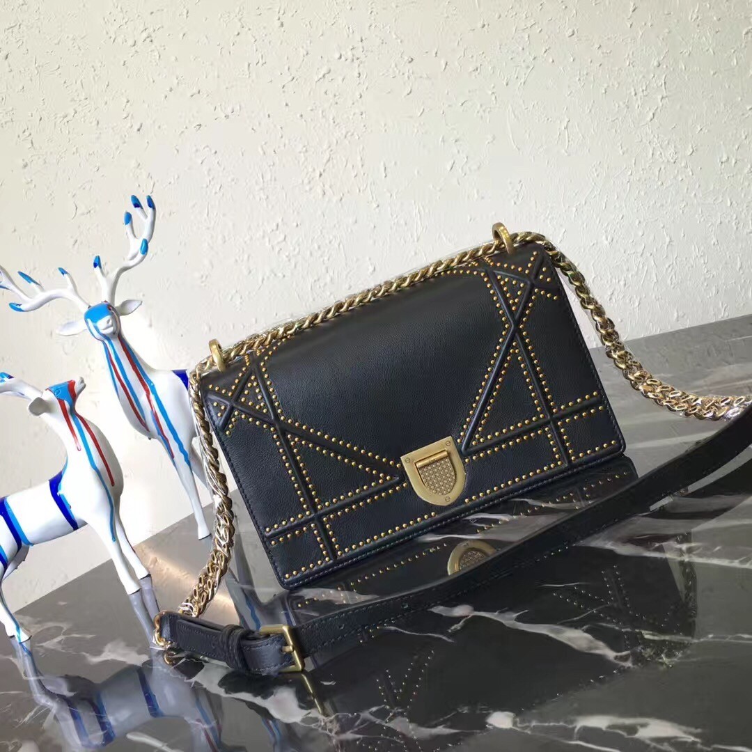 Dior Diorama Bag In Black Studded Lambskin 493