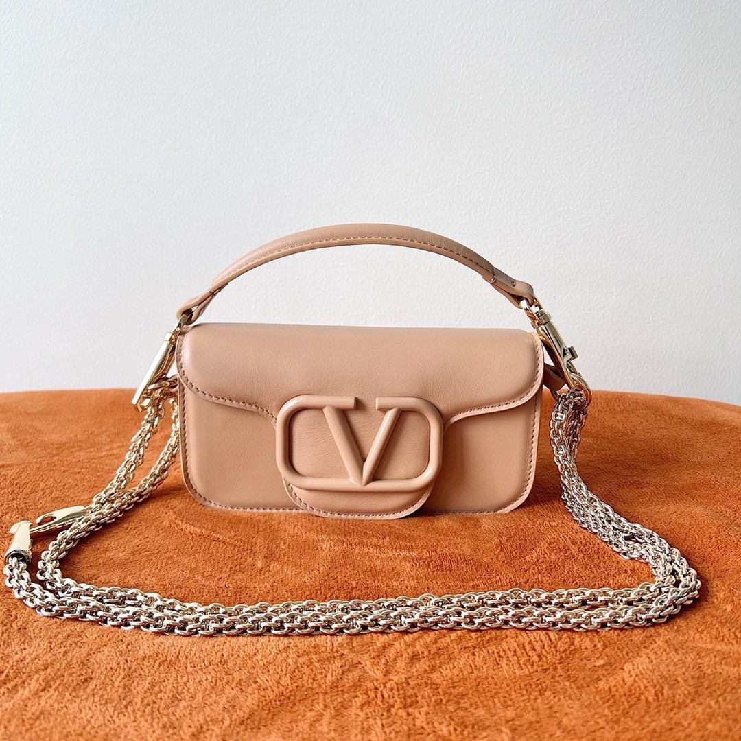 Valentino Small Loco Shoulder Bag in Powder Beige Leather 799