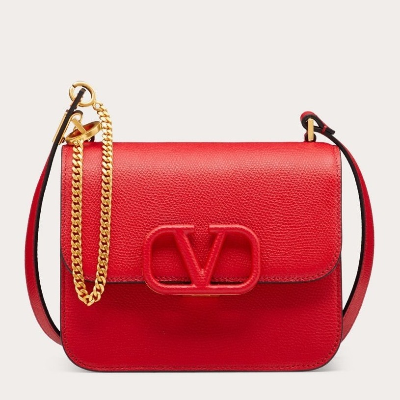 Valentino Small Vsling Shoulder Bag In Red Grainy Leather 841