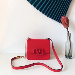 Valentino Small Vsling Shoulder Bag In Red Grainy Leather 841