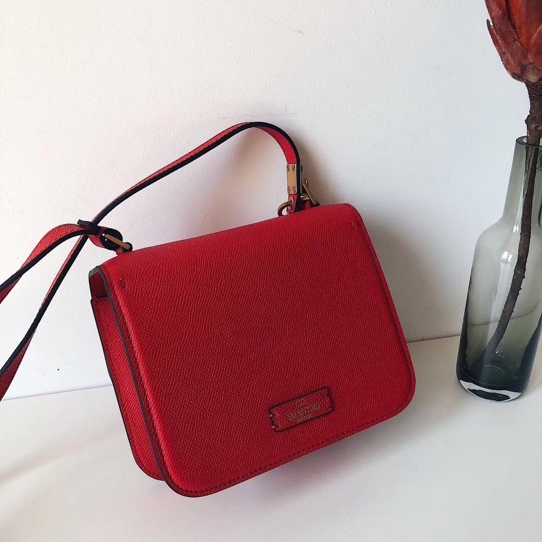 Valentino Small Vsling Shoulder Bag In Red Grainy Leather 841