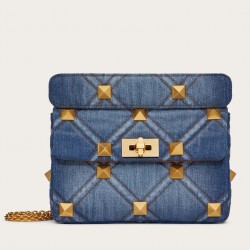 Valentino Roman Stud Medium Chain Bag In Denim 869