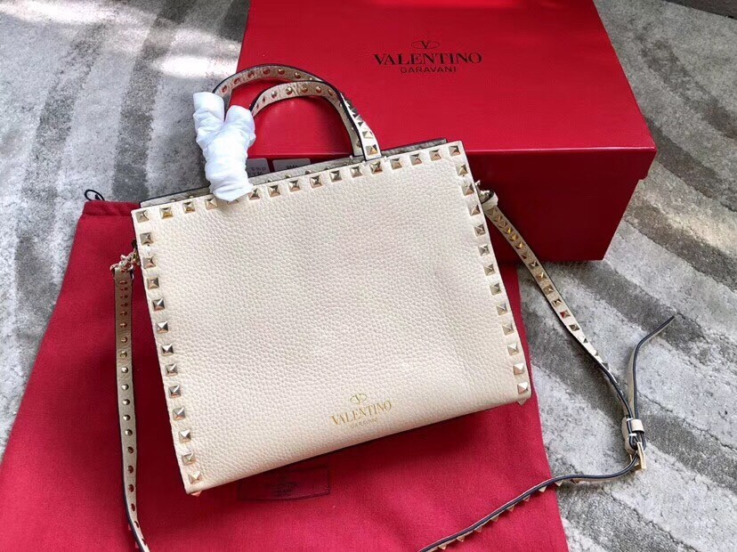 Valentino White Small Rockstud Top Handle Bag 934