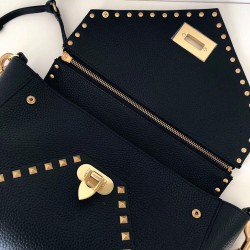 Valentino Rockstud Hype Bag In Black Grained Calfskin  962