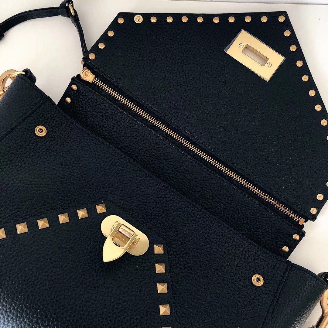 Valentino Rockstud Hype Bag In Black Grained Calfskin  962