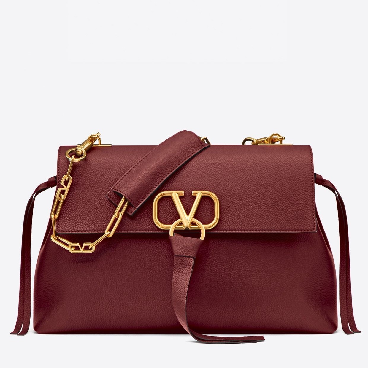 Valentino Medium VRing Chain Bag In Bordeaux Grainy Calfskin 028