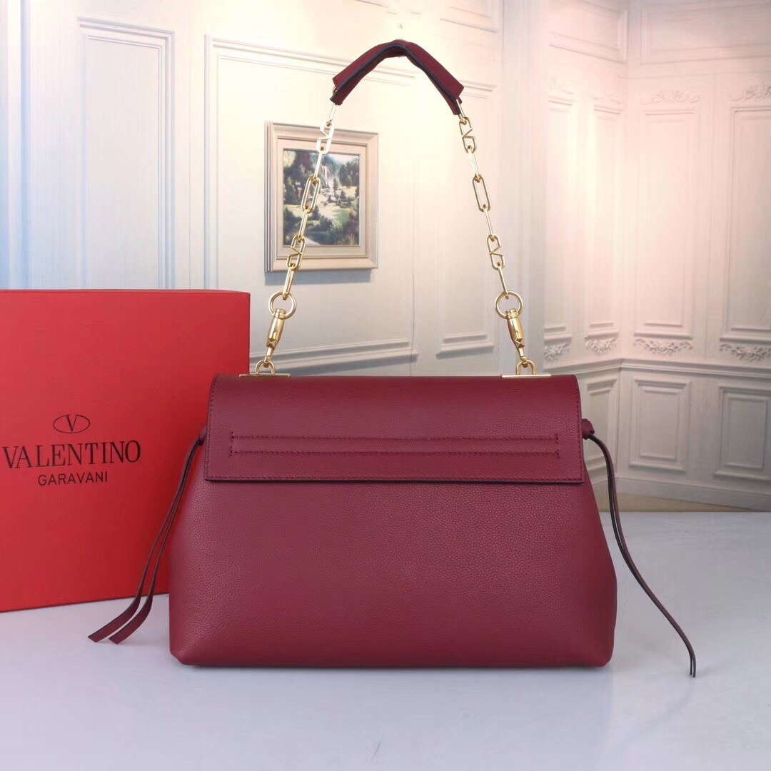 Valentino Medium VRing Chain Bag In Bordeaux Grainy Calfskin 028