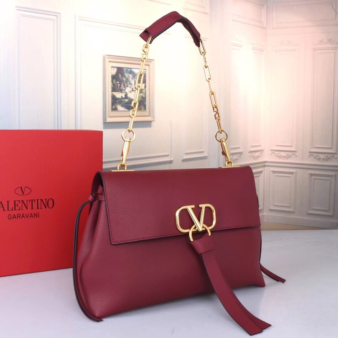 Valentino Medium VRing Chain Bag In Bordeaux Grainy Calfskin 028