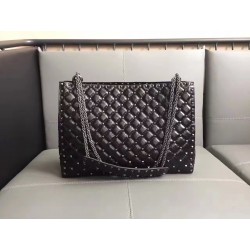 Valentino All Black Rockstud Spike Tote Bag 059