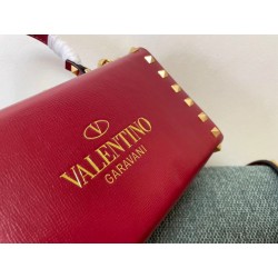 Valentino Rockstud Alcove Box Bag In Red Calfskin 955