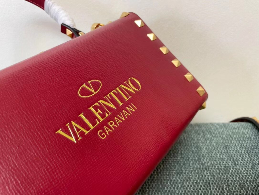 Valentino Rockstud Alcove Box Bag In Red Calfskin 955