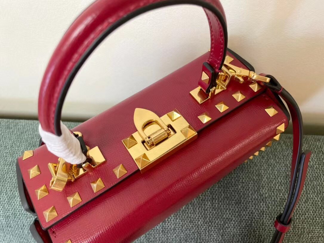 Valentino Rockstud Alcove Box Bag In Red Calfskin 955