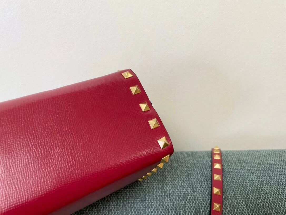 Valentino Rockstud Alcove Box Bag In Red Calfskin 955