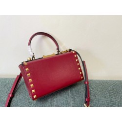 Valentino Rockstud Alcove Box Bag In Red Calfskin 955