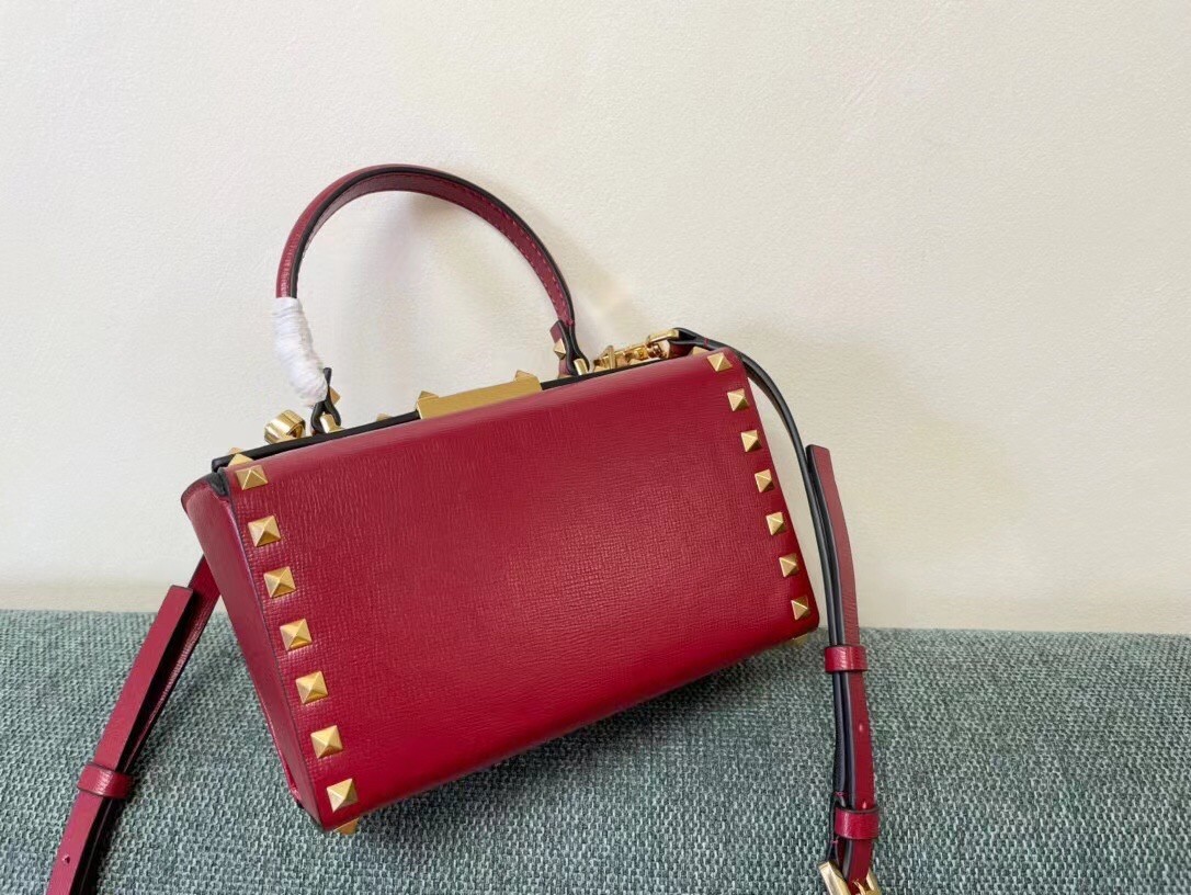 Valentino Rockstud Alcove Box Bag In Red Calfskin 955