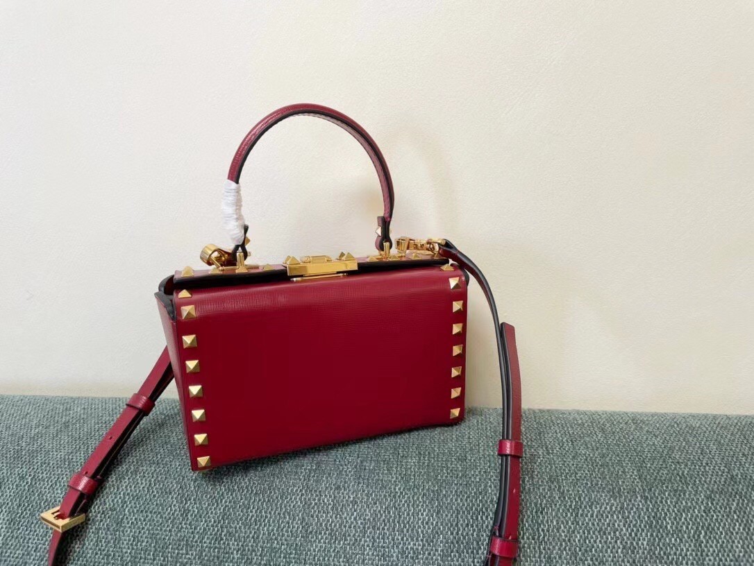 Valentino Rockstud Alcove Box Bag In Red Calfskin 955