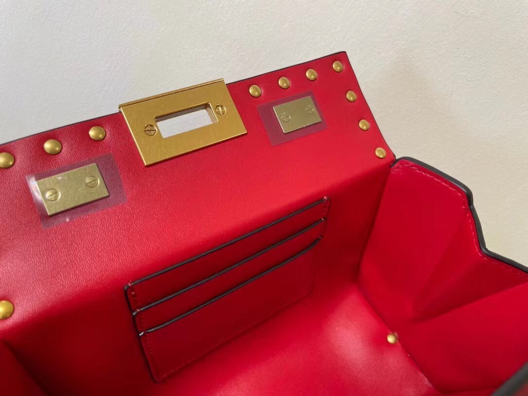 Valentino Rockstud Alcove Box Bag In Red Calfskin 955