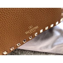 Valentino Mini Rockstud Hobo Bag In Brown Grained Leather 059