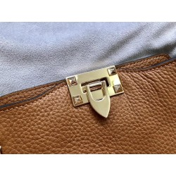 Valentino Mini Rockstud Hobo Bag In Brown Grained Leather 059