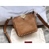 Valentino Mini Rockstud Hobo Bag In Brown Grained Leather 059