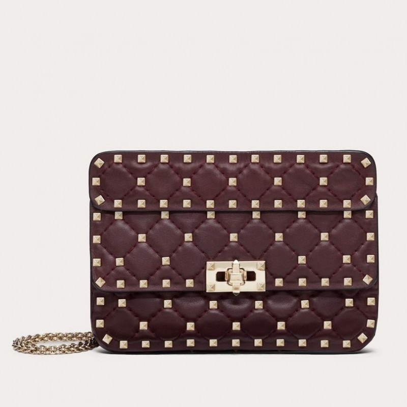 Valentino Rockstud Spike Small Bag In Bordeaux Lambskin 643