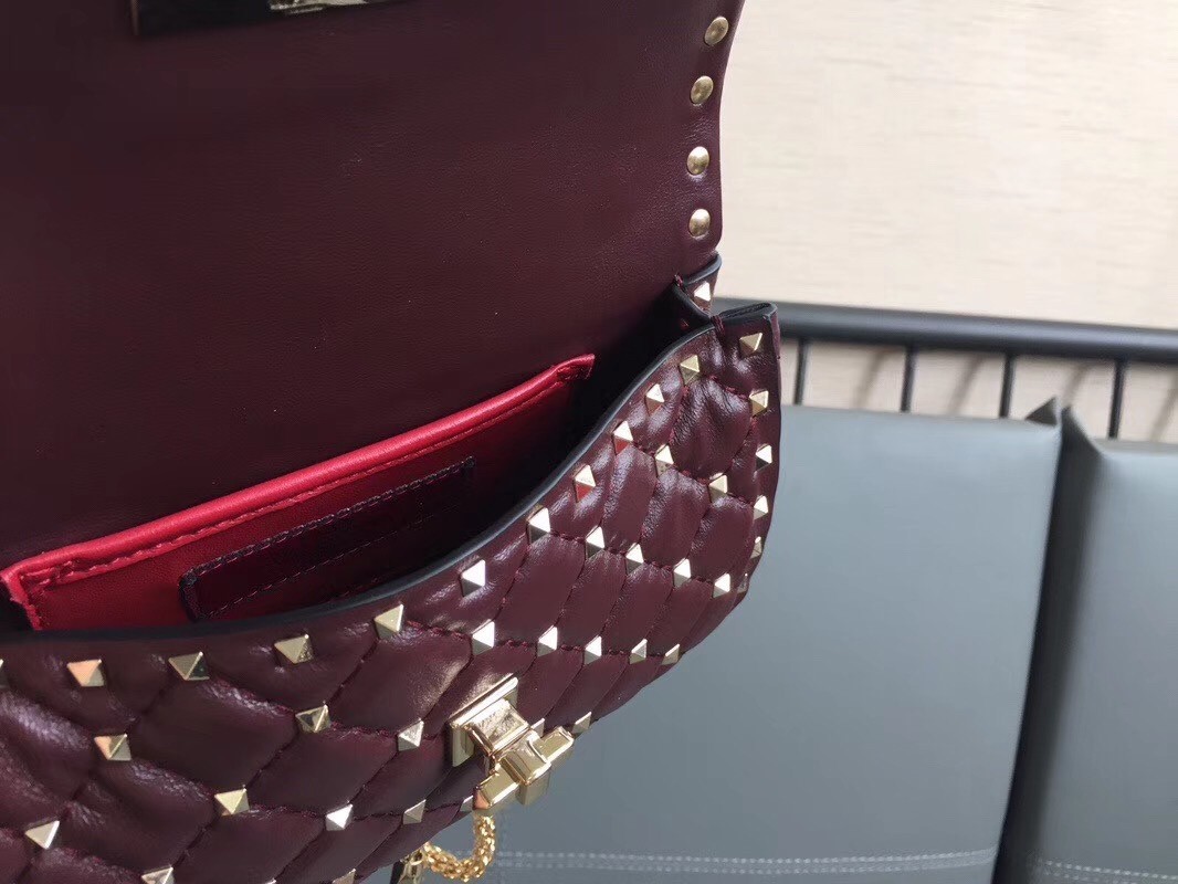 Valentino Rockstud Spike Small Bag In Bordeaux Lambskin 643