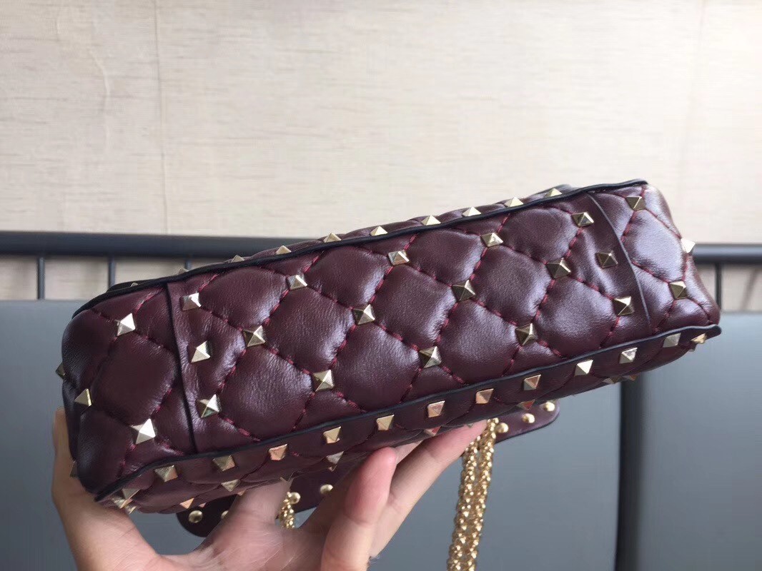 Valentino Rockstud Spike Small Bag In Bordeaux Lambskin 643