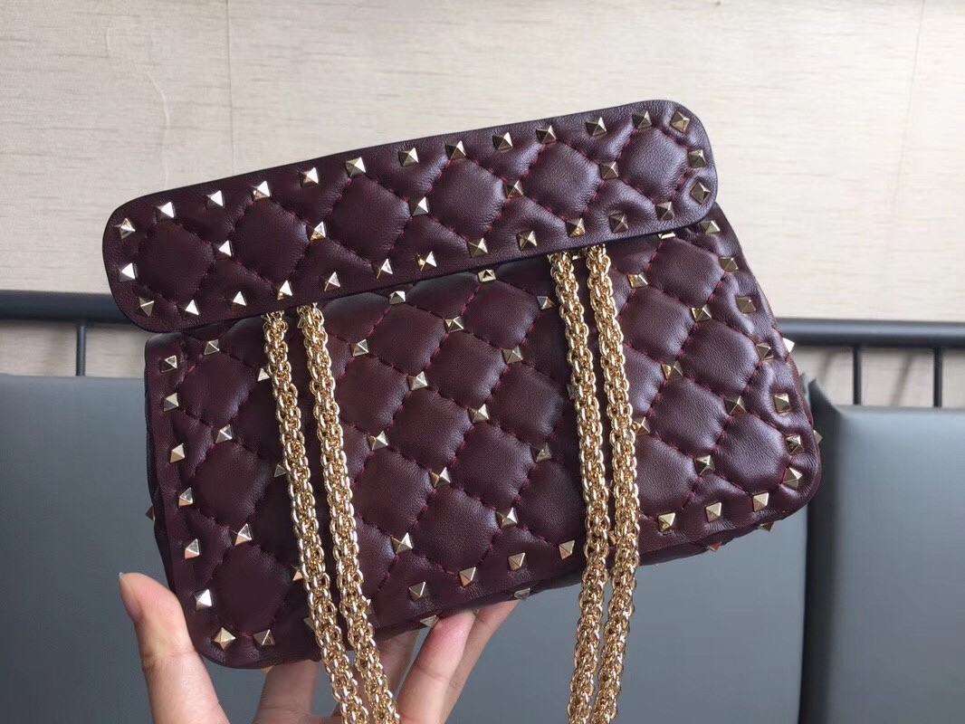 Valentino Rockstud Spike Small Bag In Bordeaux Lambskin 643