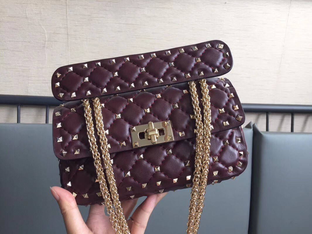 Valentino Rockstud Spike Small Bag In Bordeaux Lambskin 643