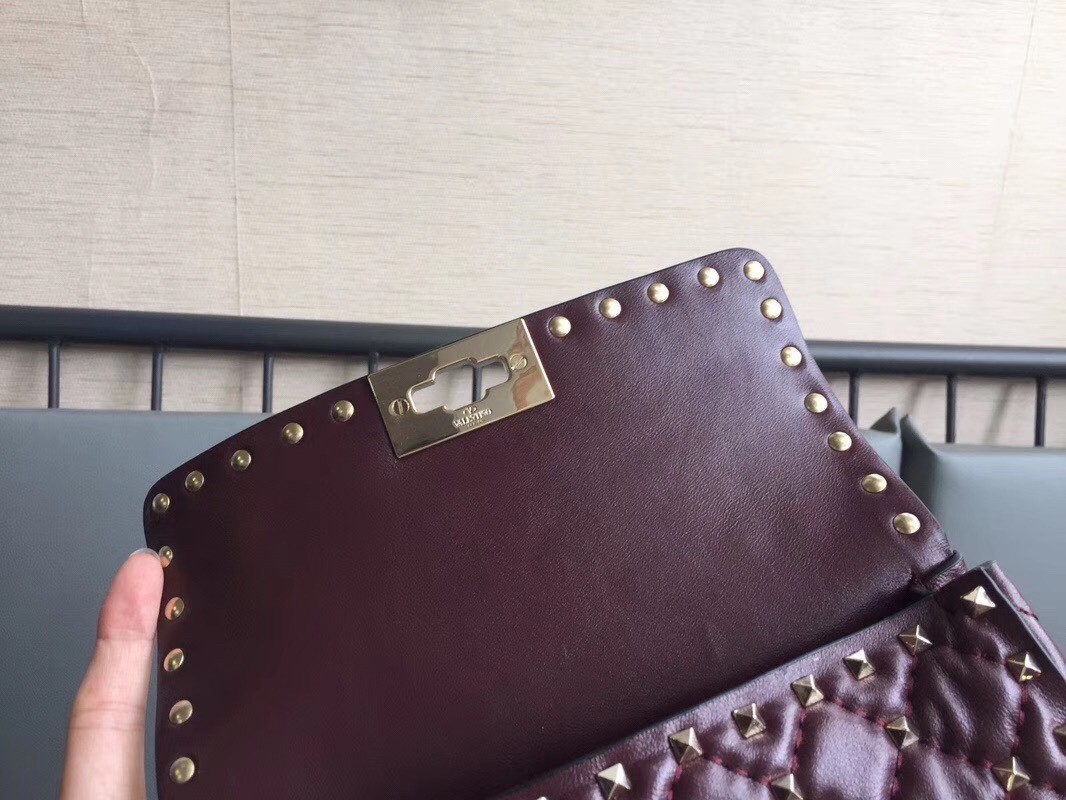 Valentino Rockstud Spike Small Bag In Bordeaux Lambskin 643