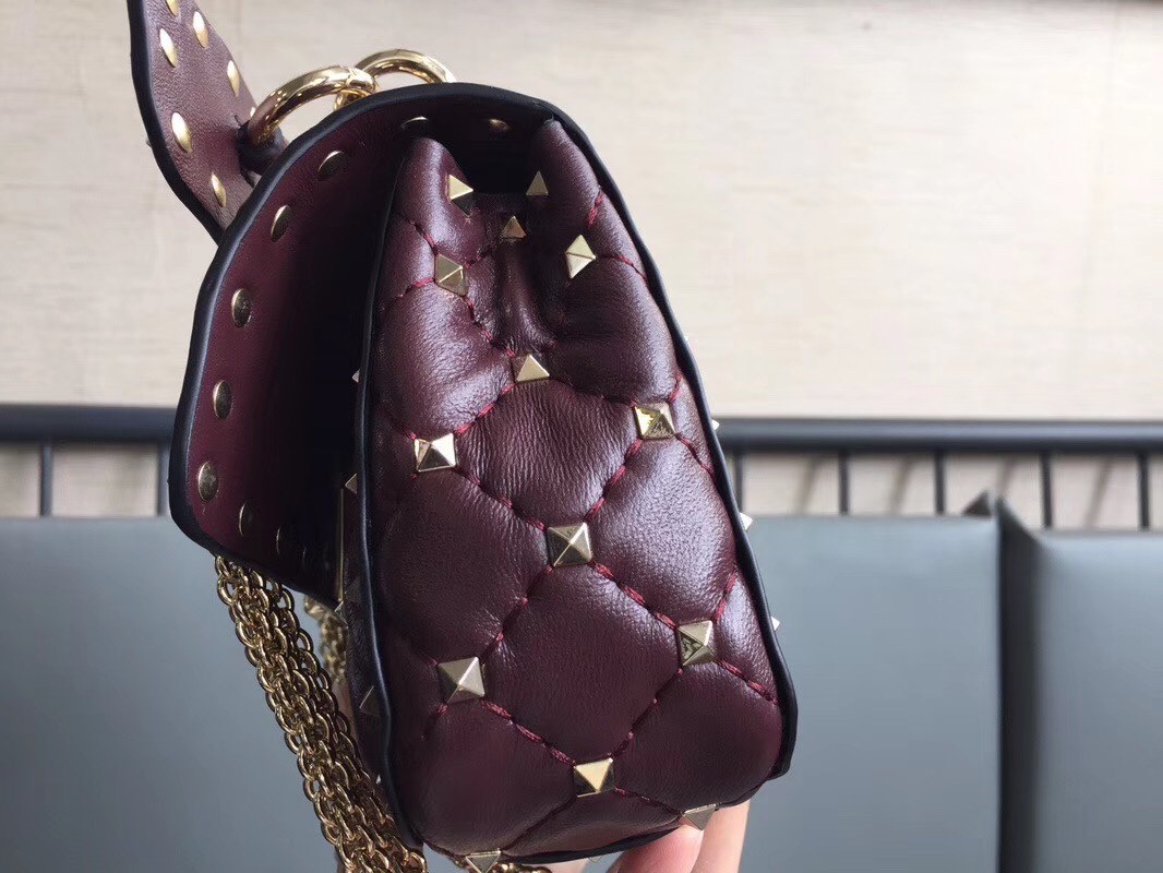 Valentino Rockstud Spike Small Bag In Bordeaux Lambskin 643