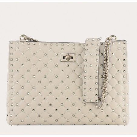 Valentino White Rockstud Spike Tote Bag 785