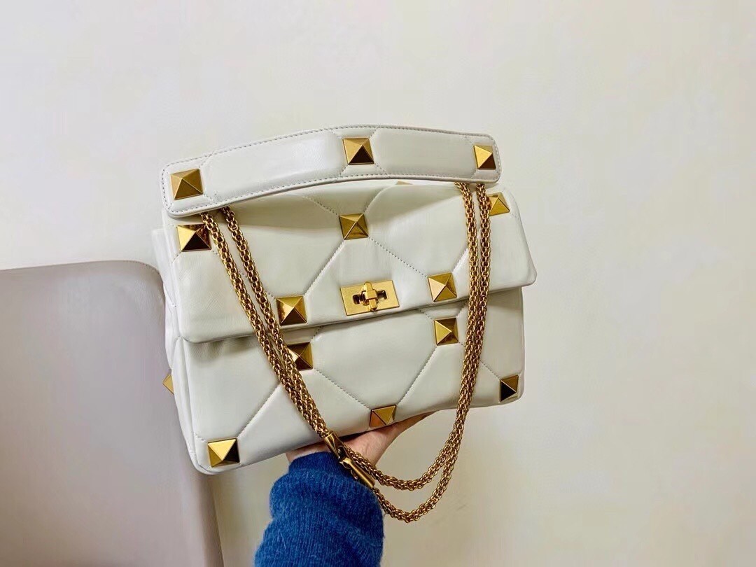 Valentino Roman Stud Chain Bag In Ivory Lambskin 842