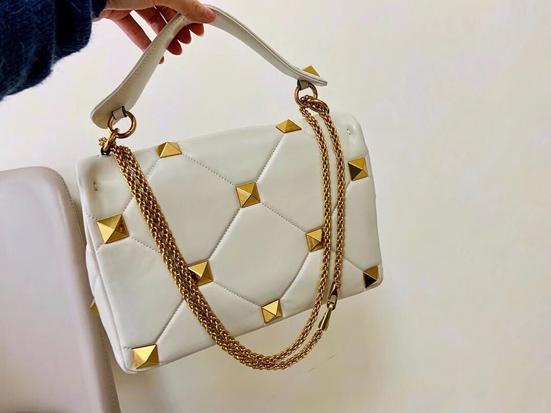 Valentino Roman Stud Chain Bag In Ivory Lambskin 842