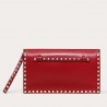 Valentino Rockstud Medium Clutch In Red Calfskin  129