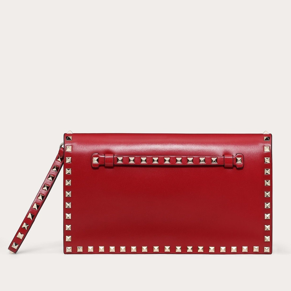 Valentino Rockstud Medium Clutch In Red Calfskin  129