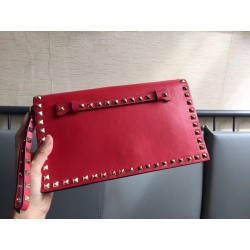 Valentino Rockstud Medium Clutch In Red Calfskin  129