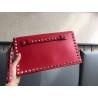 Valentino Rockstud Medium Clutch In Red Calfskin  129