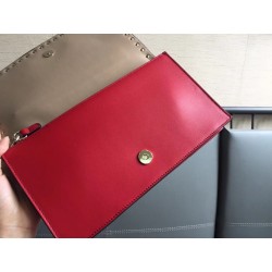 Valentino Rockstud Medium Clutch In Red Calfskin  129